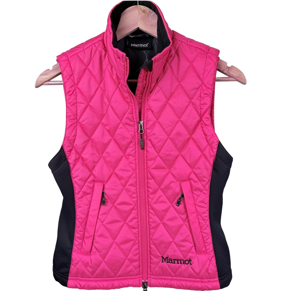 Marmot Womens Hot Pink Black Diamond Quilted Insulated Full Zip Vest Outdoor